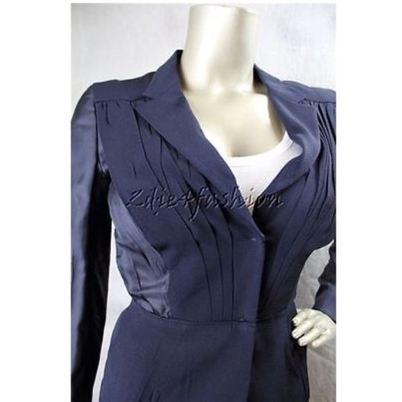 $2135 New PRADA Silk Navy Reboutinette Pleated Fitted Acetate Silk Jacket 6 - Picture 2 of 6